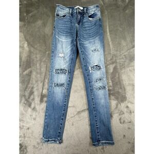 KanCan Women's KC6307D Leopard Print Patched Distressed Skinny Jeans  5/26